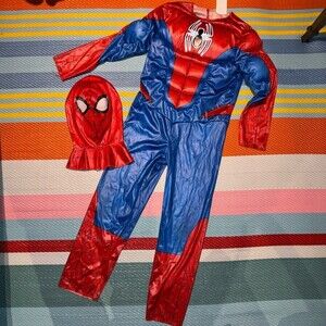 Marvel Superhero Costume Red Blue Spider Man One Piece & Mask Kids Size Medium